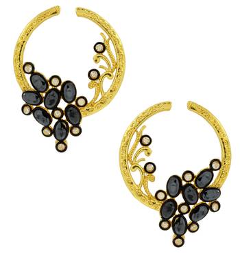 Flower Filigree Victorian Spinel Black Gold Plated Crescent Stud Earring for Women 1