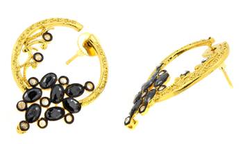 Flower Filigree Victorian Spinel Black Gold Plated Crescent Stud Earring for Women 2