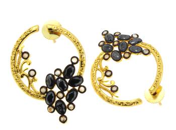 Flower Filigree Victorian Spinel Black Gold Plated Crescent Stud Earring for Women 3