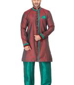 Red  Indo Western Kurta Set With Velvet Colllar And Full Panel Patti And Buttons