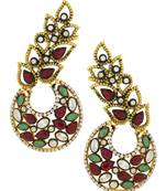 Designer Flower Kundan Red Green Gold Plated Chaand Bali Ear Cuff Earring for Women