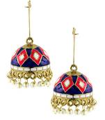 Pink Blue White Gold Plated Meenakari Pearl Enamel Jhumki Earring for Women