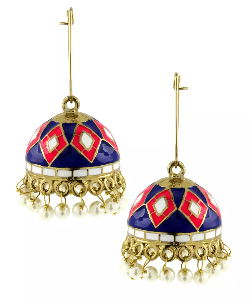 Pink Blue White Gold Plated Meenakari Pearl Enamel Jhumki Earring for Women