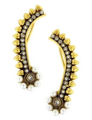 American Diamond Pearl Antique Gold Plated Temple Ear cuff Pair Earring for Women 1
