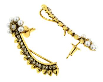 American Diamond Pearl Antique Gold Plated Temple Ear cuff Pair Earring for Women 3