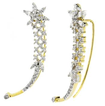 Marquise Flower American Diamond CZ Gold Rhodium Plated Ear Cuff Pair Earring for Women 2