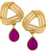 Filigree Flower Gold Plated American Diamond CZ Purple Dangling Earring for Women