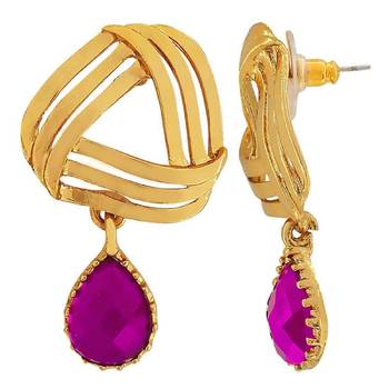 Filigree Flower Gold Plated American Diamond CZ Purple Dangling Earring for Women 2