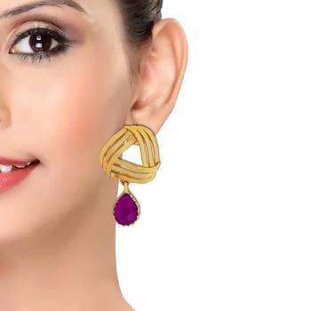 Filigree Flower Gold Plated American Diamond CZ Purple Dangling Earring for Women 3