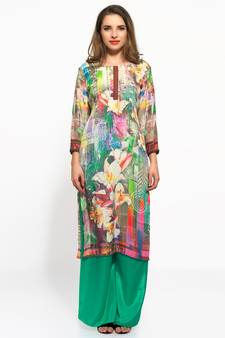 multicolor crepe flower print kurti