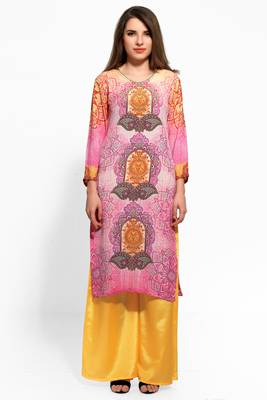Pink crepe digital print kurti 1