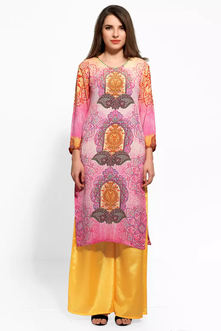 Pink crepe digital print kurti