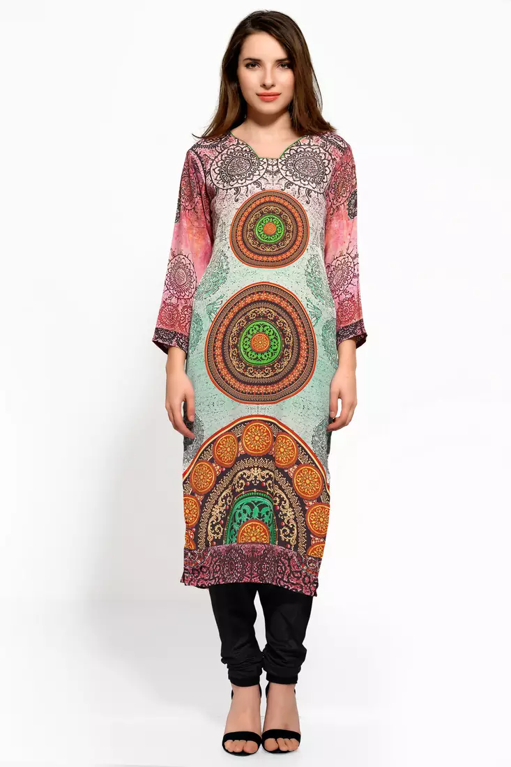 multicolor crepe digital print long kurti