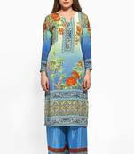 Blue crepe digital printed kurti