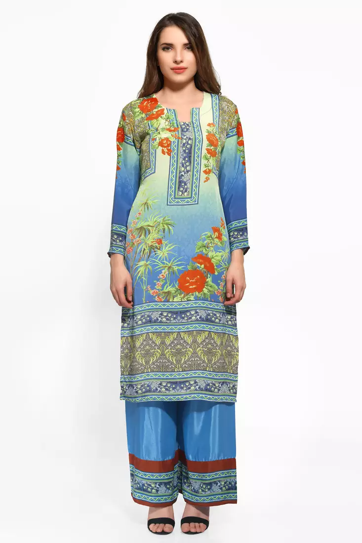 Blue crepe digital printed kurti