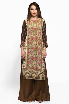 Beige crepe digital print kurti 1