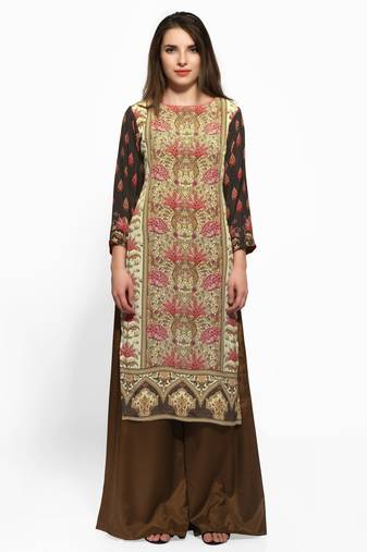 Beige crepe digital print kurti