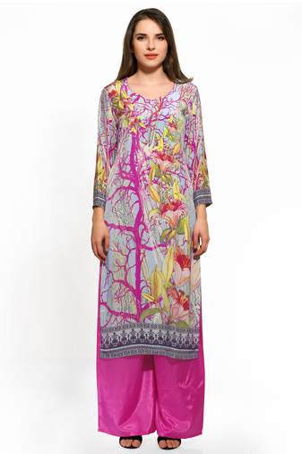 Sky blue and pink crepe printed kurti