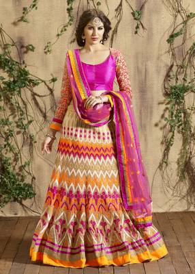 Fuchsia net zari work unstitched bridal lehenga choli 1