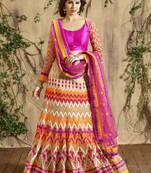 Fuchsia net zari work unstitched bridal lehenga choli