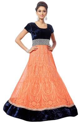 Blue And Orange Net Embroidered Anarkali Suit 1