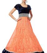 Blue And Orange Net Embroidered Anarkali Suit
