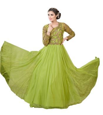 Olive Green Net Embroidered Anarkali Suit 1