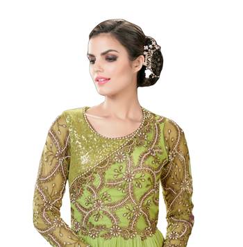 Olive Green Net Embroidered Anarkali Suit 3