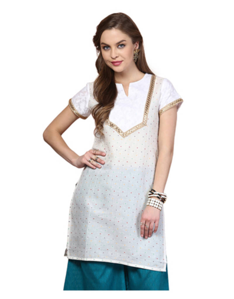 White Solid Cotton Blend Kurtis