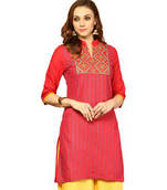 Coral Embroidery Polyester Chiffon Kurtis