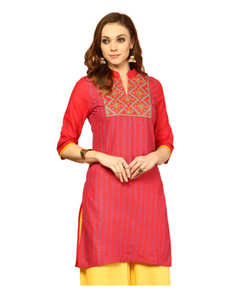 Coral Embroidery Polyester Chiffon Kurtis