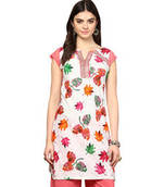 Off White & Maroon Printed Cotton Kurtis