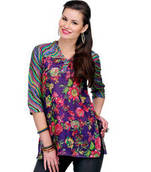 Purple Printed Cotton & Polyester Kurtis