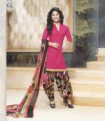 Red plain satin unstitched salwar patiala outfit with dupatta