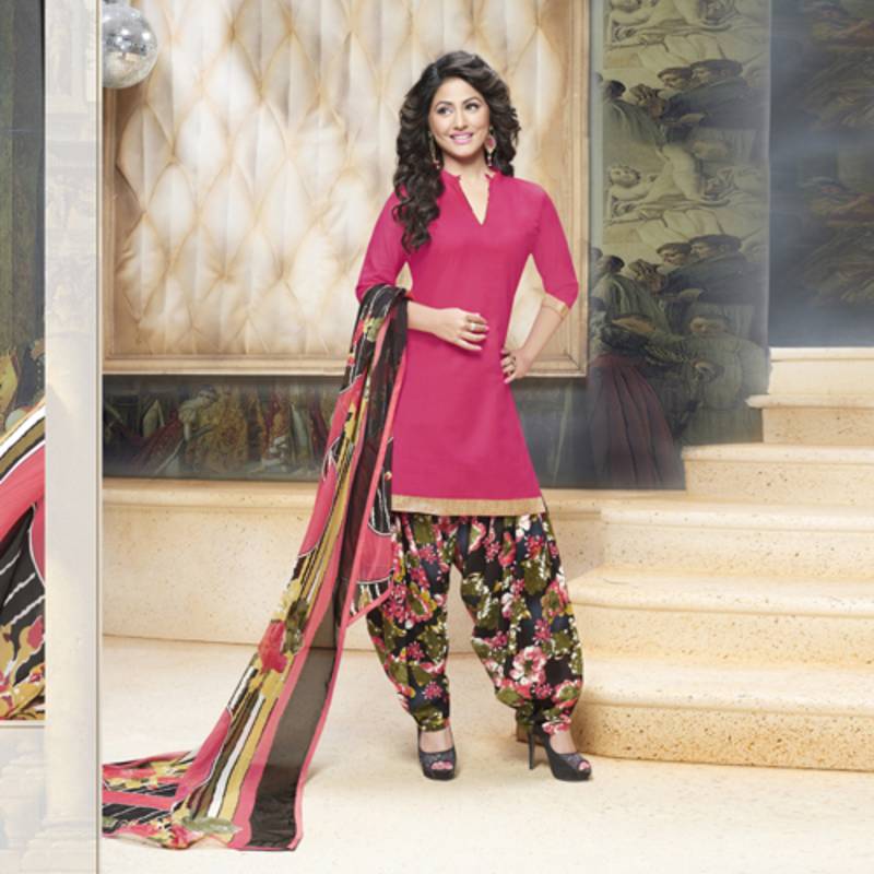 Red plain satin unstitched salwar patiala outfit with dupatta