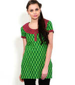 Green & Maroon Printed Cotton Kurtis