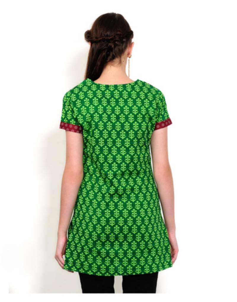 Green & Maroon Printed Cotton Kurtis