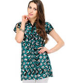 Green & Black Printed Polyester Kurtis