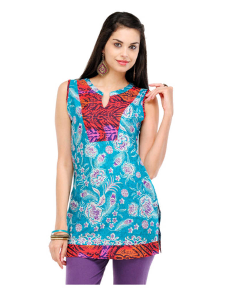 Green & Red Printed Cotton Kurtis