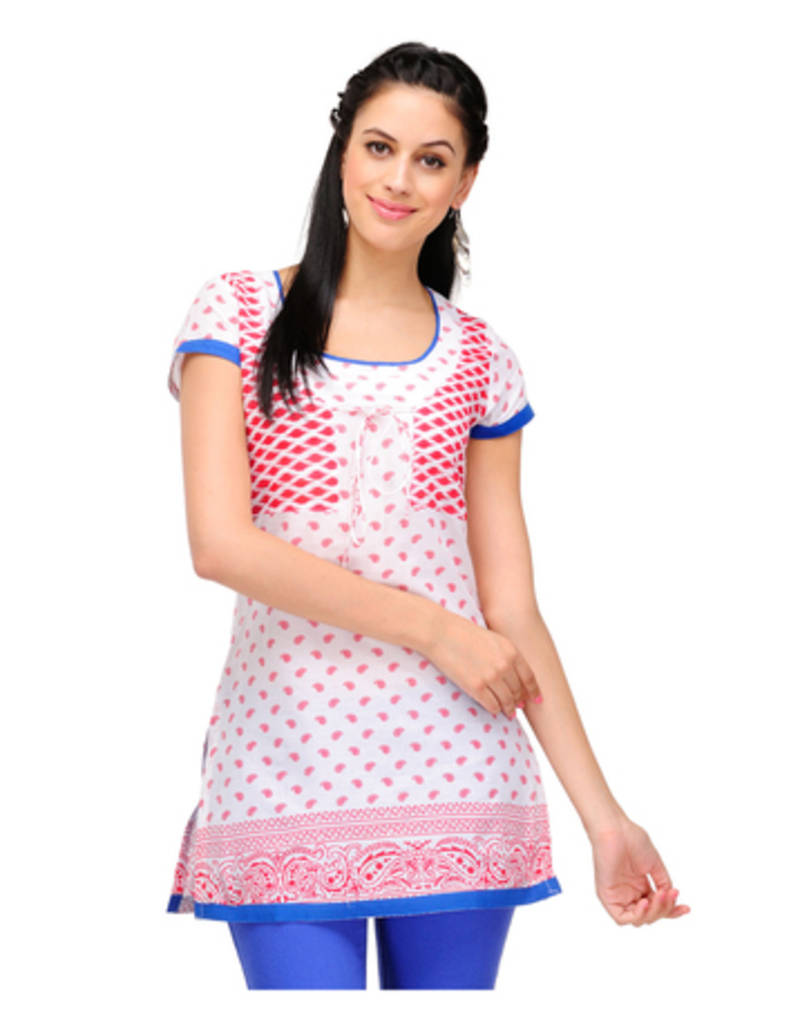 Red & White Printed Cotton Kurtis