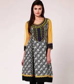 Black & White Printed Cotton & Net Kurtis