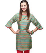 Green & Red Stripes Polyester Kurtis