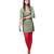 Green & Red Stripes Polyester Kurtis