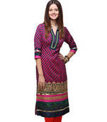 Fuchsia Printed Cotton Jacquard Kurtis
