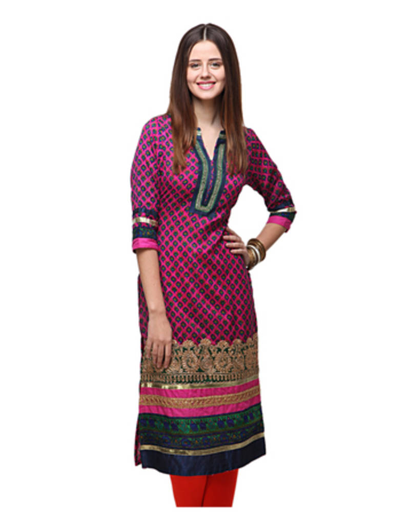 Fuchsia Printed Cotton Jacquard Kurtis