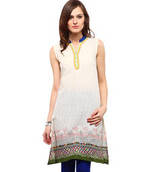 Ecru & Blue Printed Cotton Kurtis