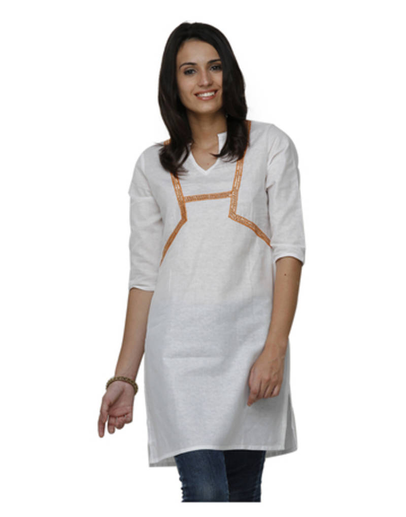 White Solid Cotton Blend Kurtis