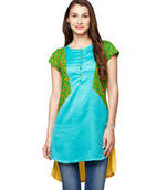 Blue & Yellow Solid Cotton Kurtis