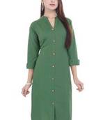 Mystique India Green 3|4 Sleeve Chinese Collar Khadi Long Kurti For women