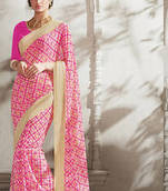 Pink printed gerogette saree with blouse